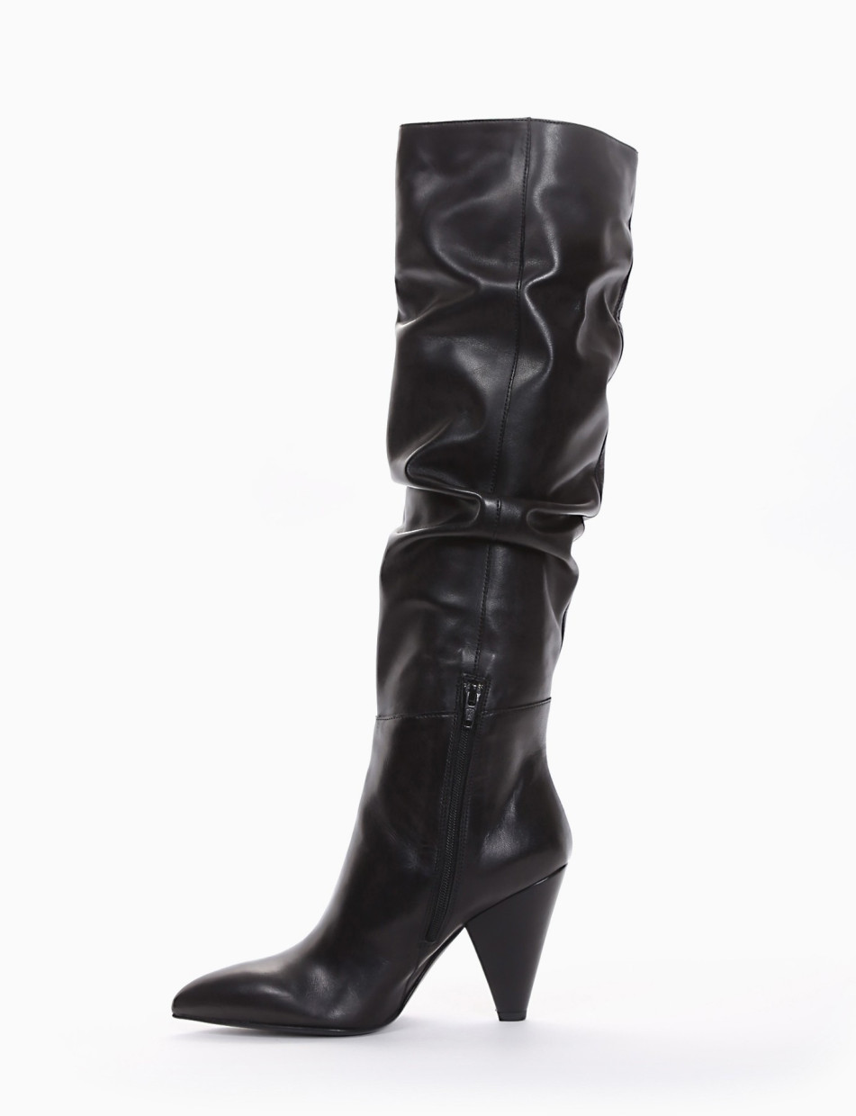 High heel boots heel 8 cm black leather