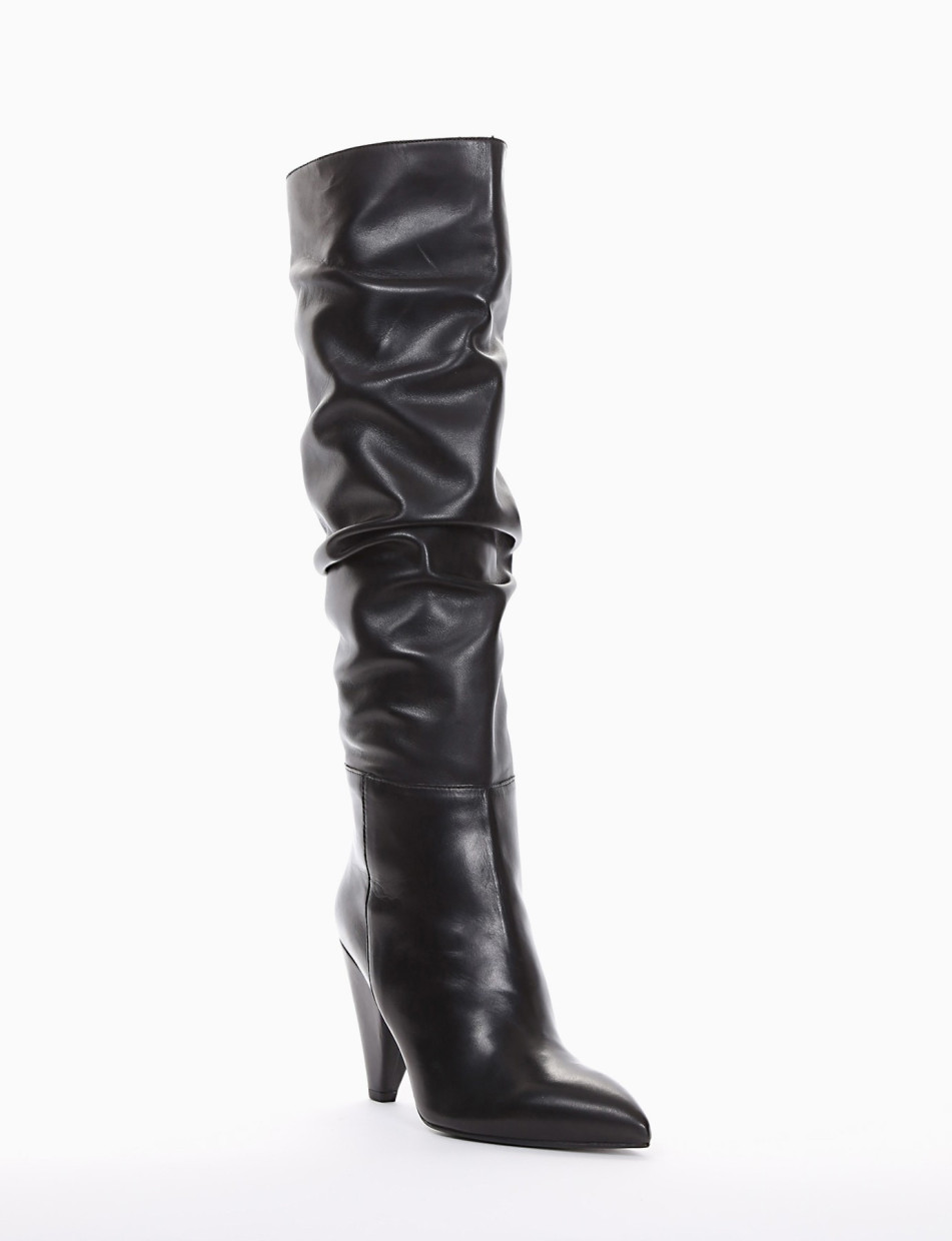 High heel boots heel 8 cm black leather