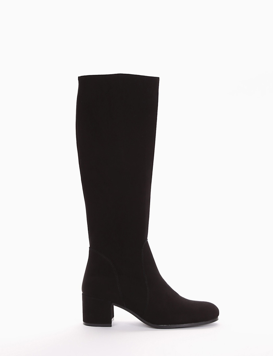 High heel boots heel 5 cm black chamois