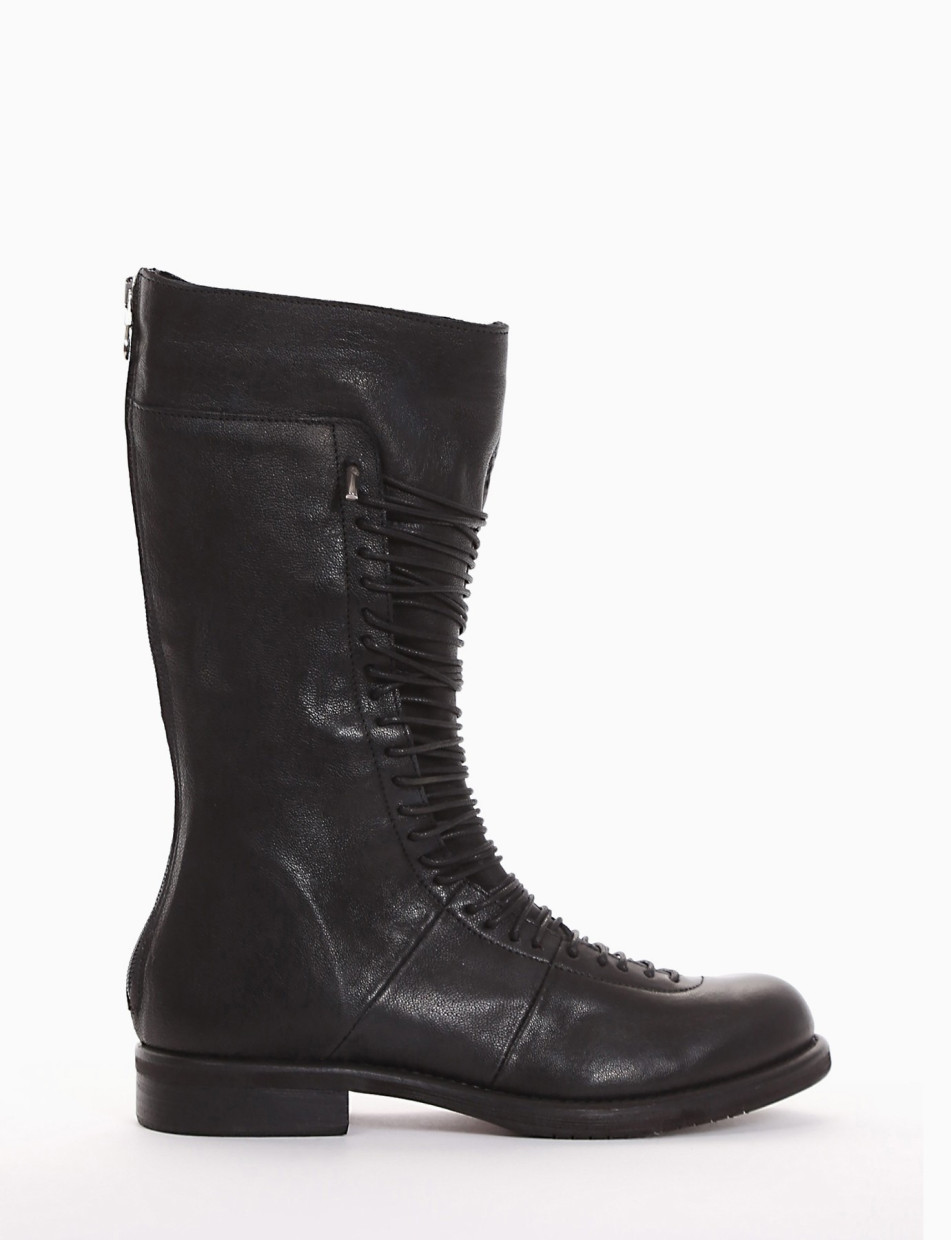 Combat boots heel 2 cm black leather