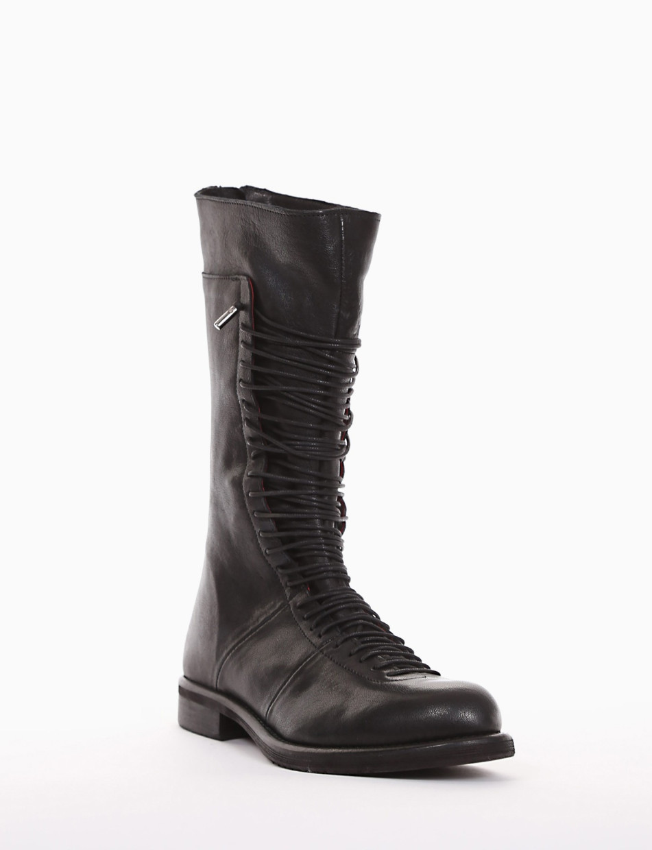 Combat boots heel 2 cm black leather