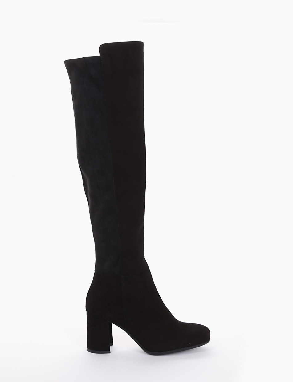 High heel boots heel 7 cm black chamois