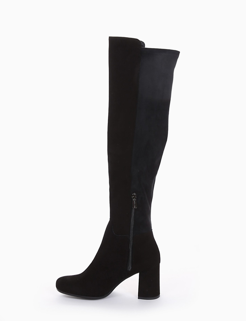 High heel boots heel 7 cm black chamois