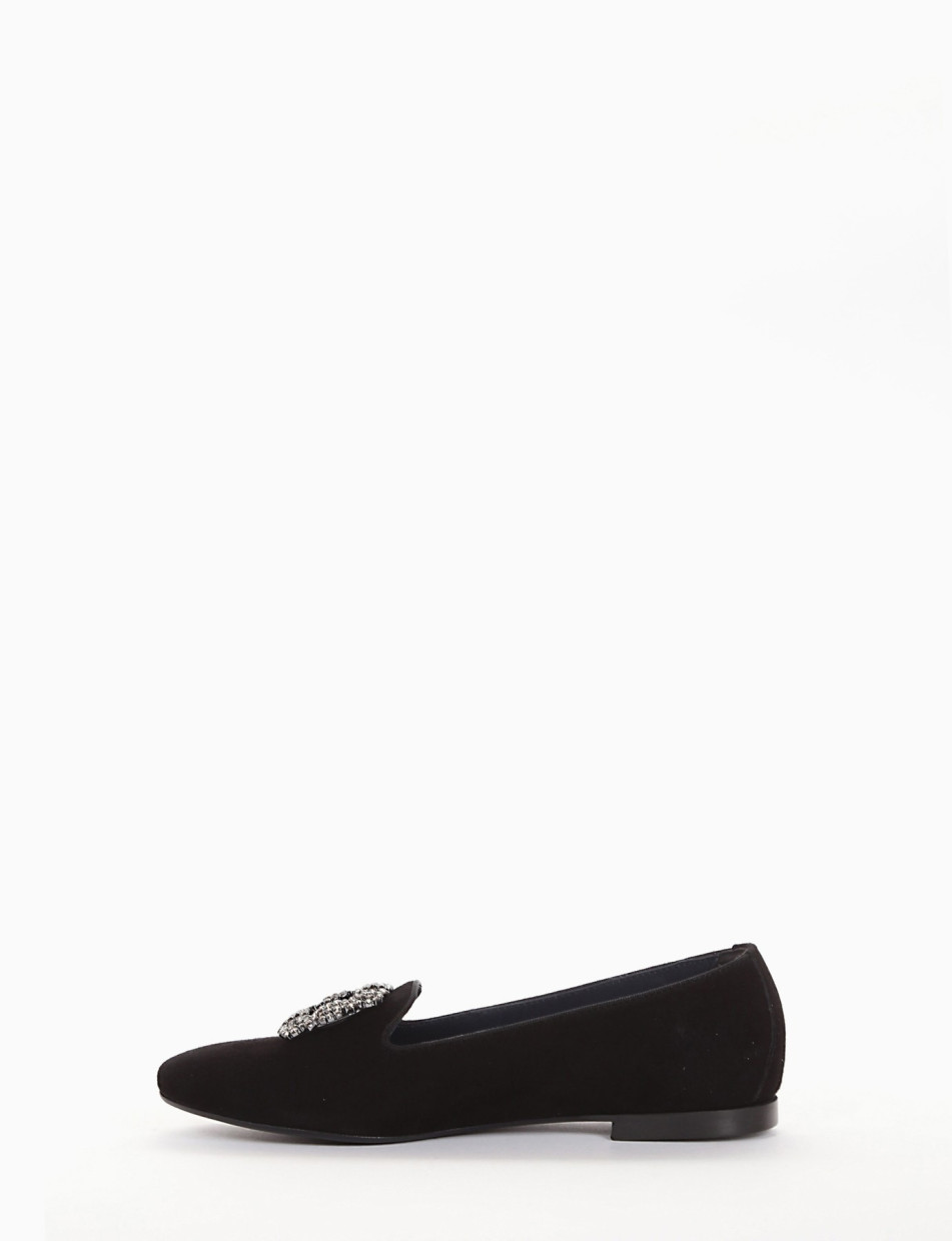 Flat shoes heel 1 cm black chamois