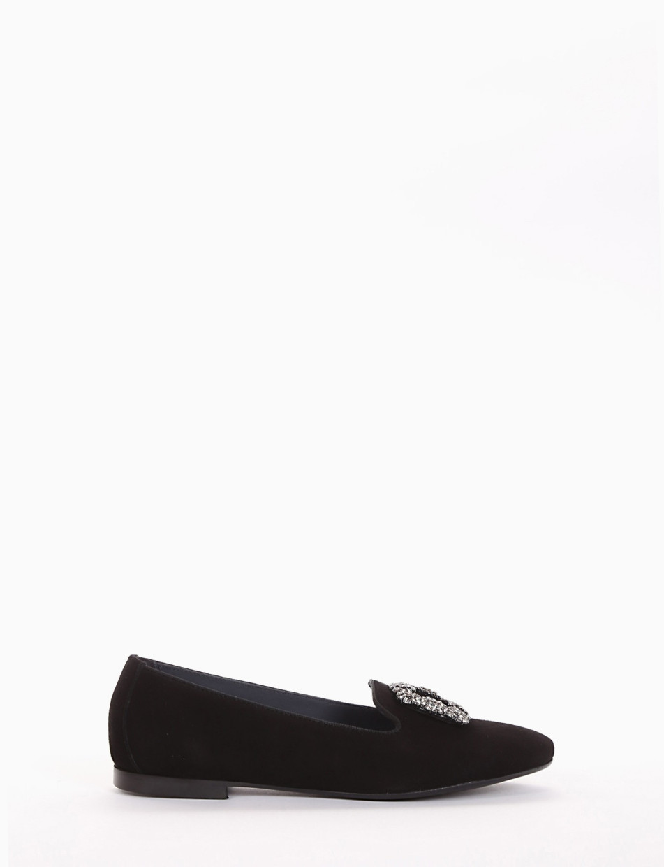 Flat shoes heel 1 cm black chamois