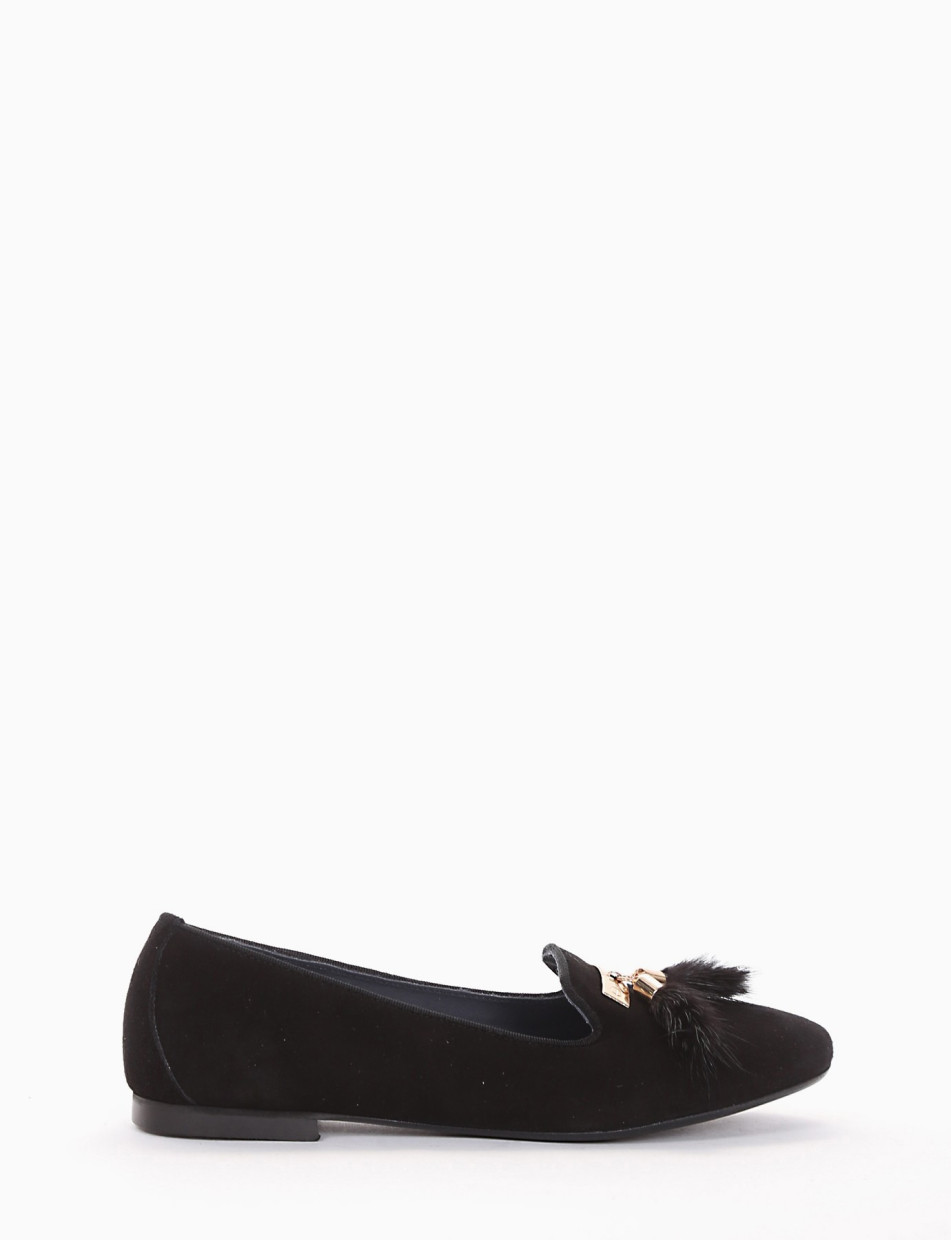 Flat shoes heel 1 cm black chamois