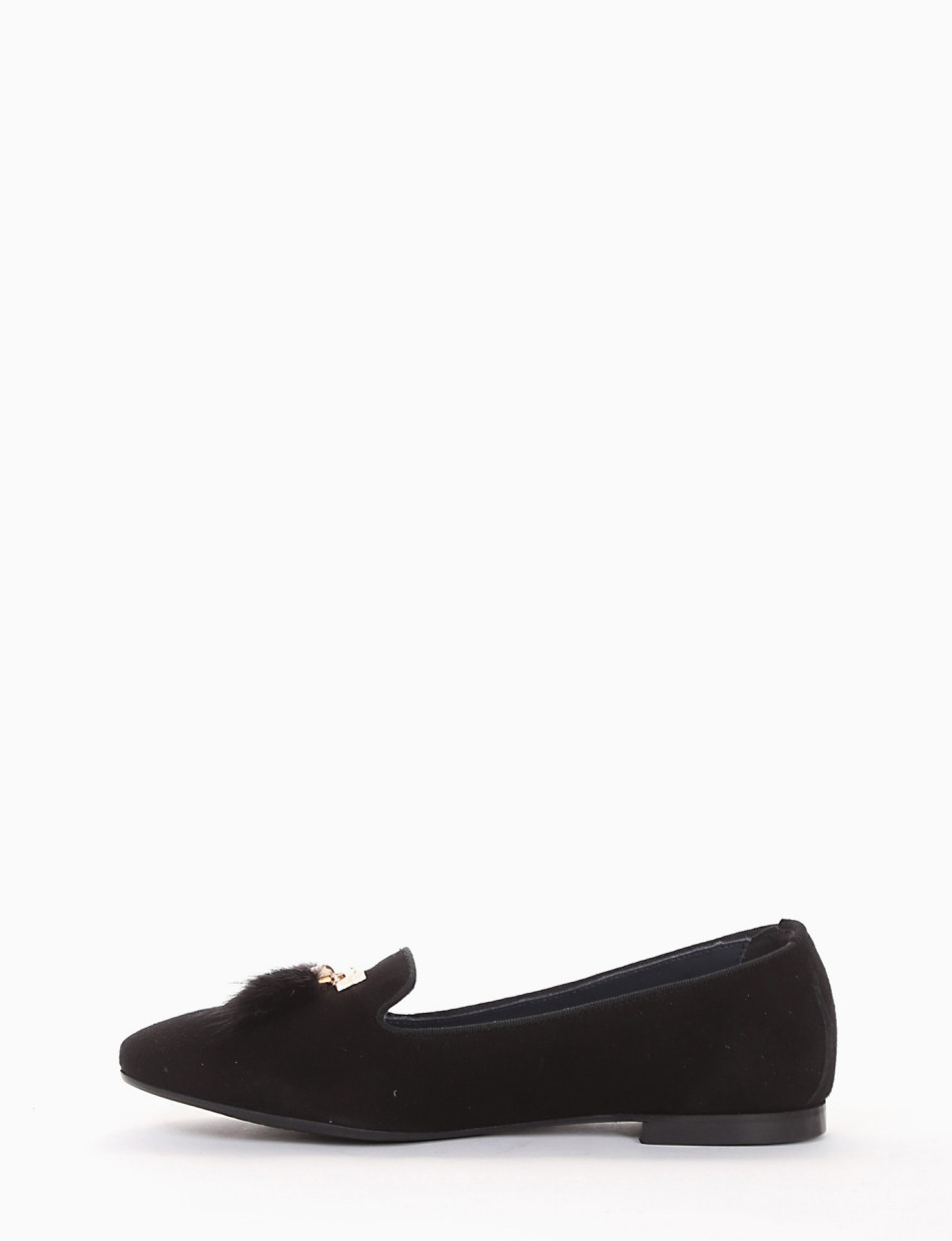 Flat shoes heel 1 cm black chamois