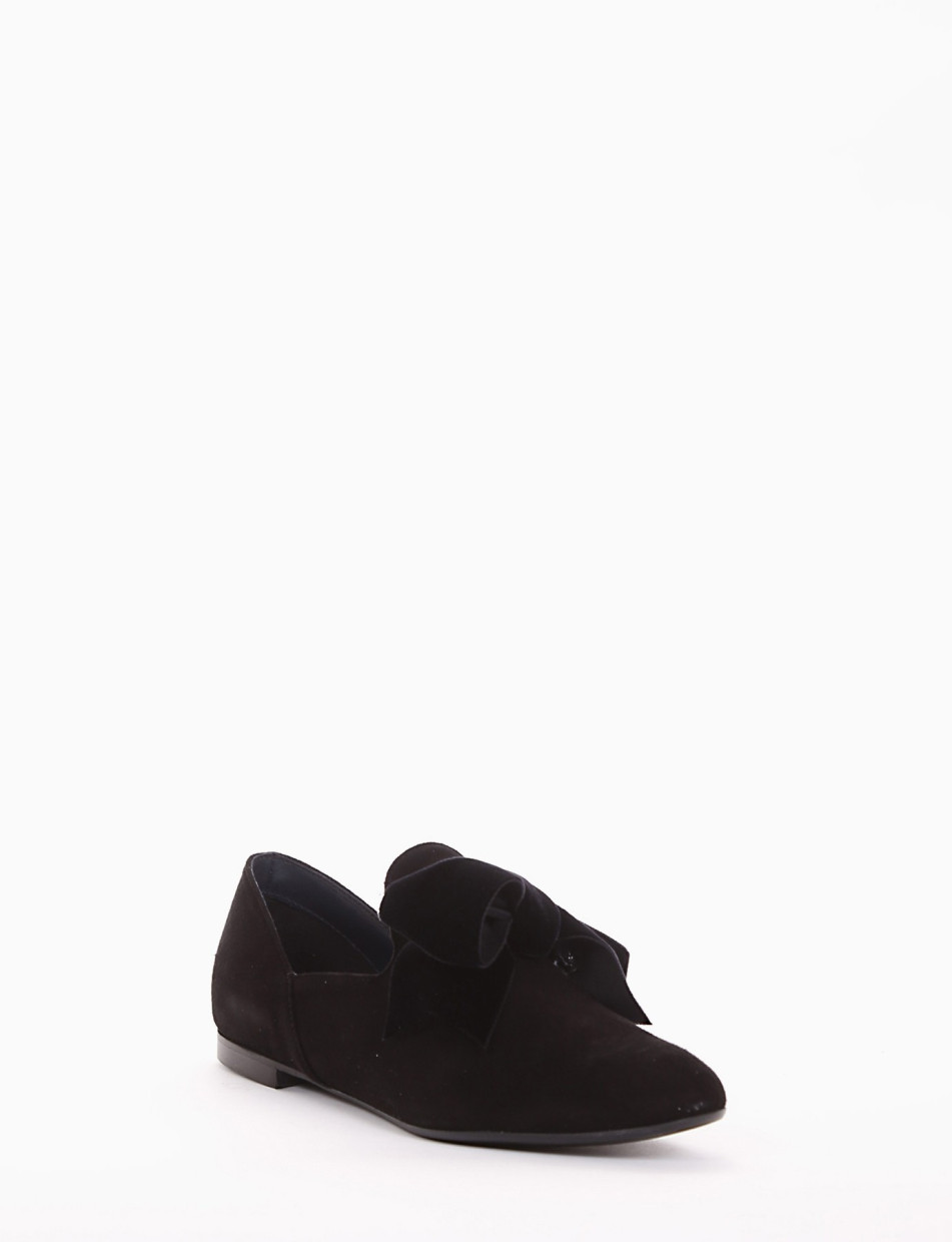 Flat shoes heel 1 cm black chamois