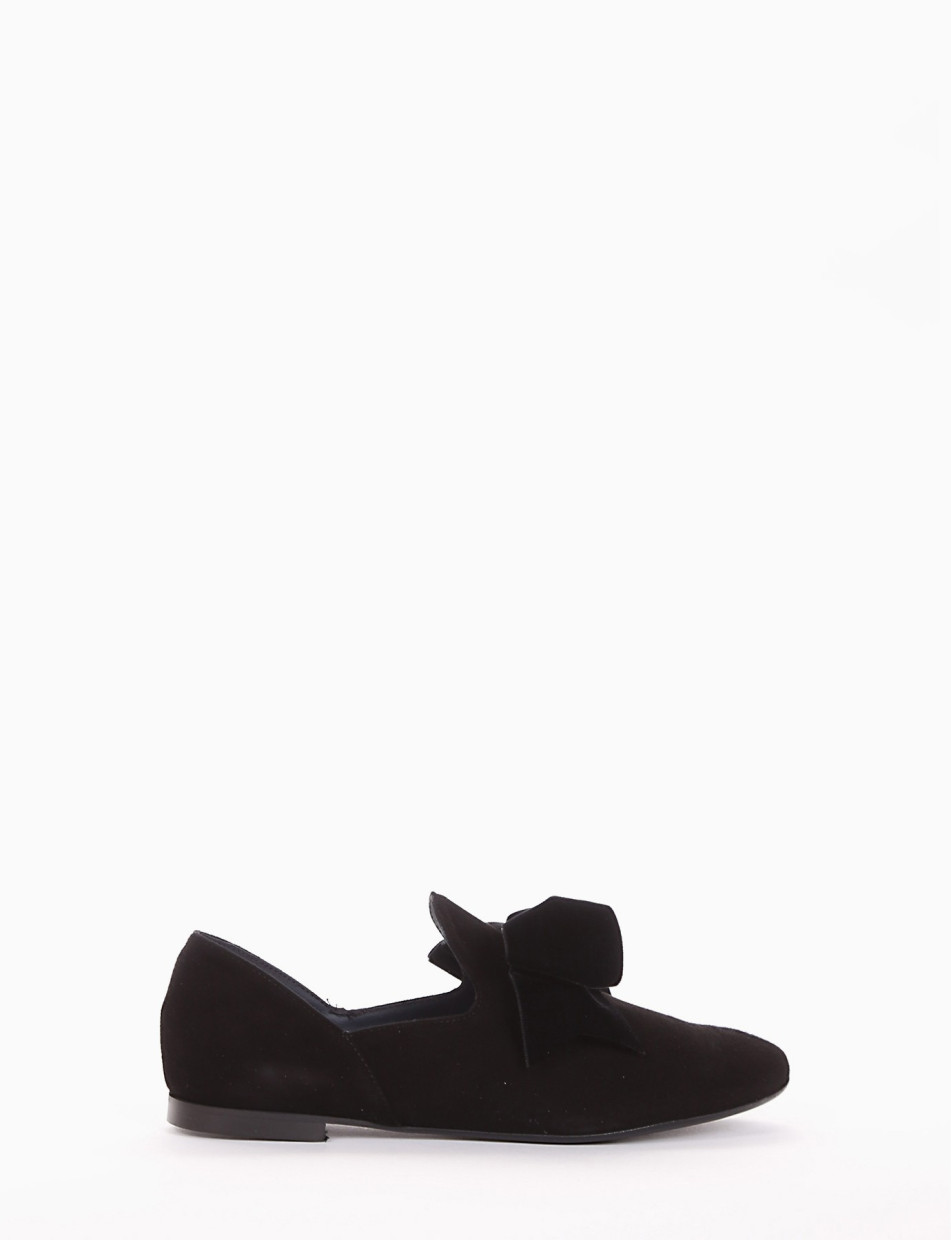 Flat shoes heel 1 cm black chamois