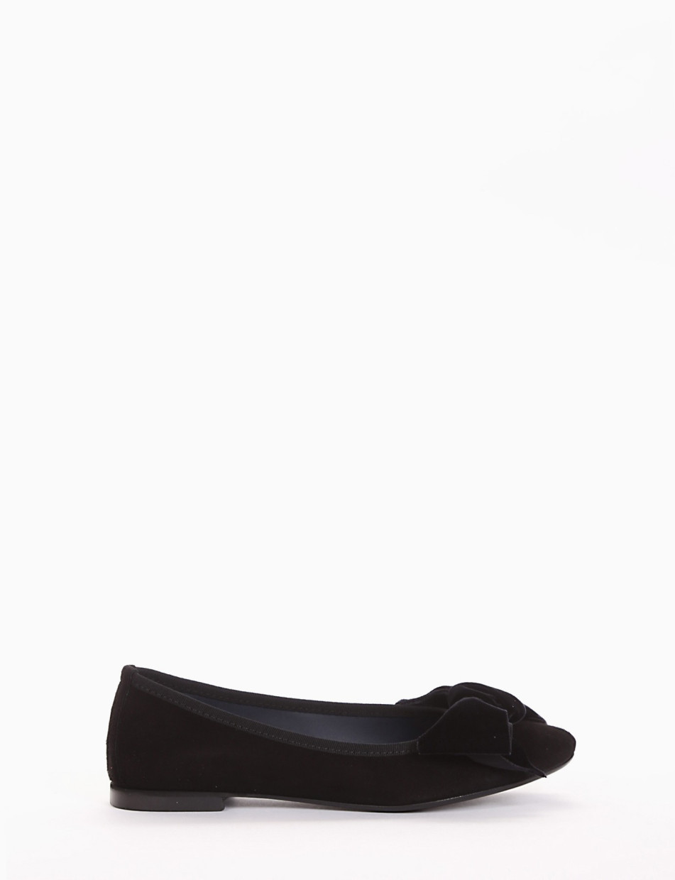 Flat shoes heel 1 cm black chamois