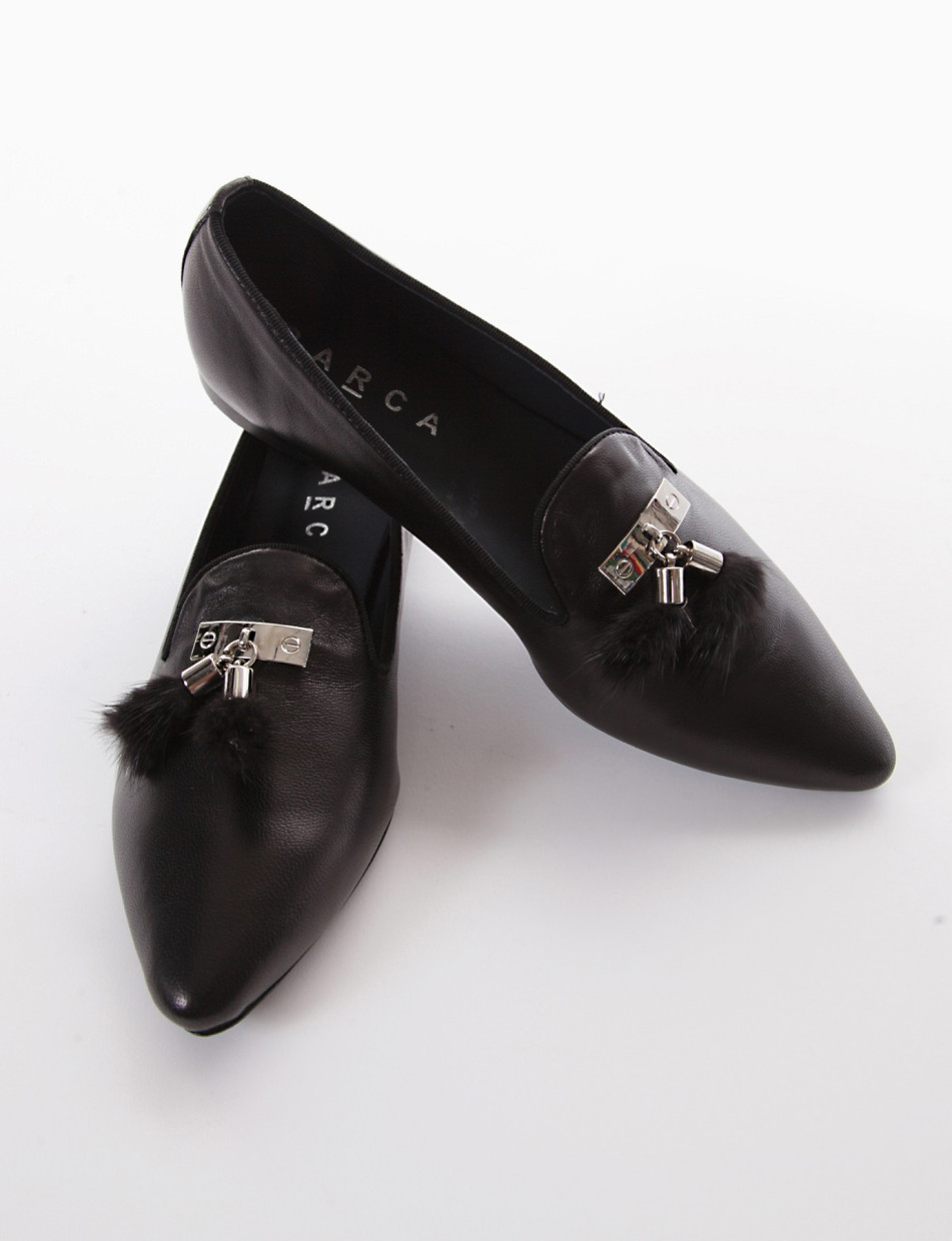 Flat shoes heel 1 cm black leather