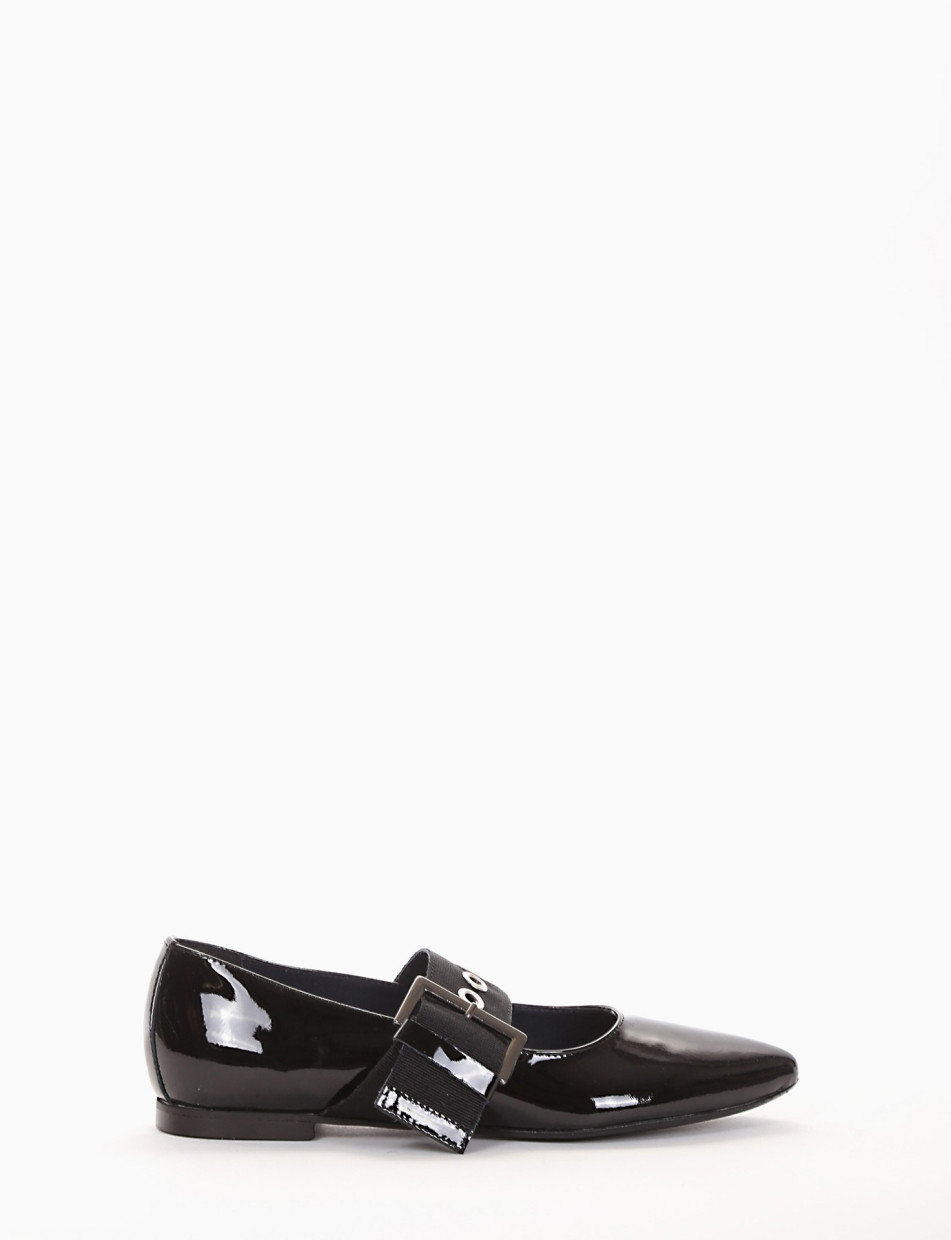 Flat shoes heel 1 cm black varnish
