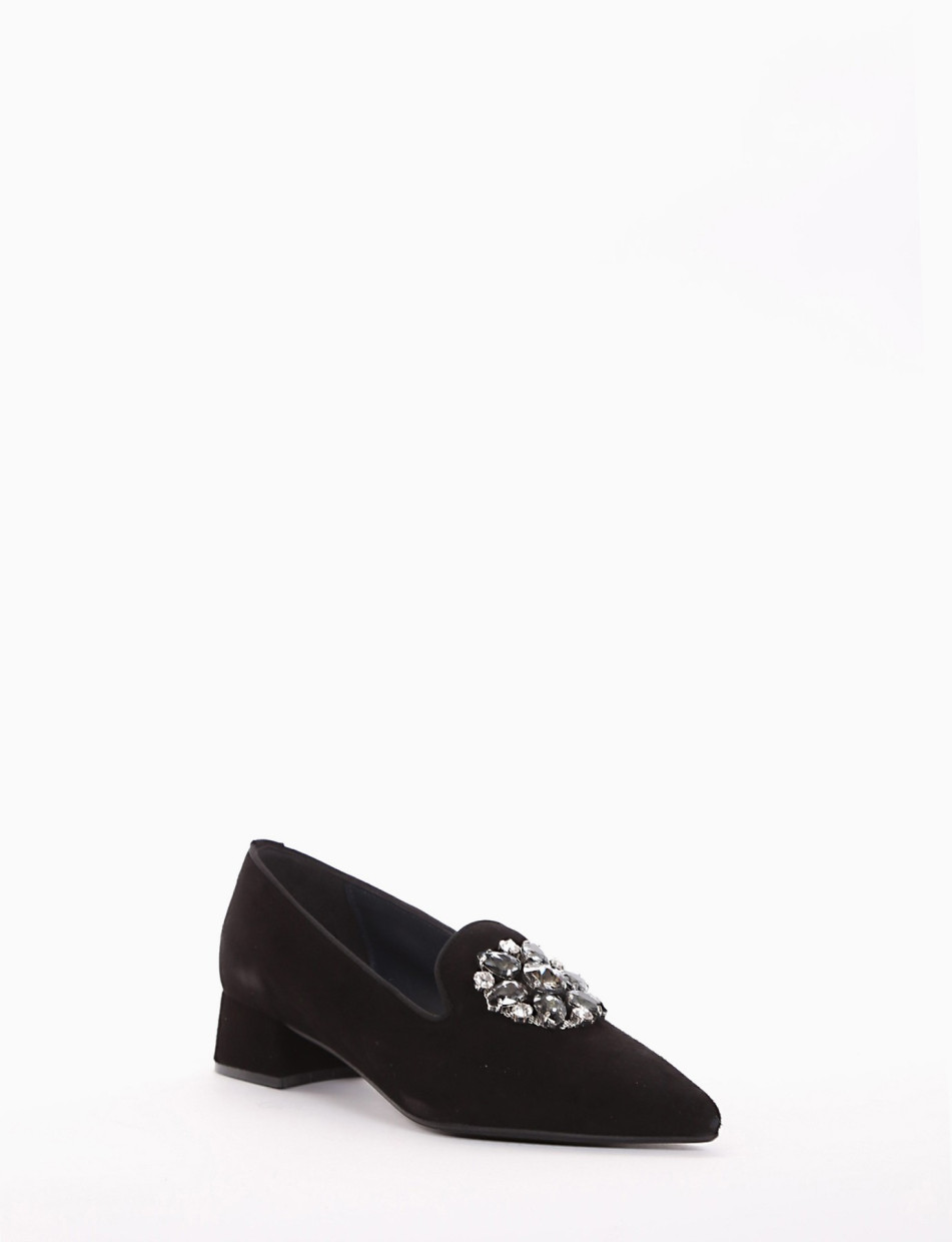 Loafers heel 4 cm black chamois