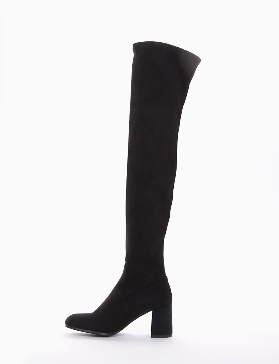 High heel boots heel 7 cm black chamois