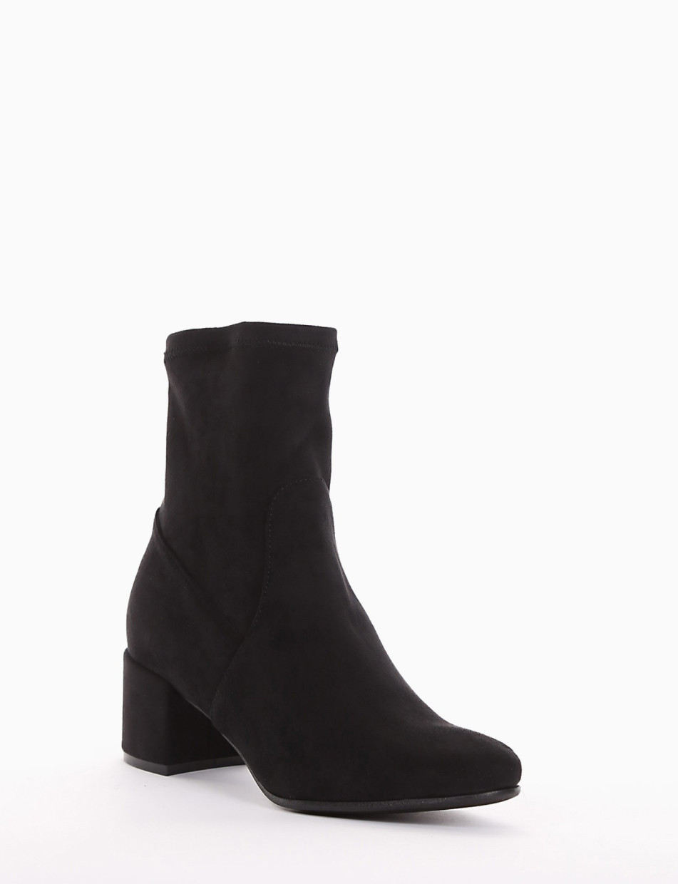 High heel ankle boots heel 5 cm black chamois