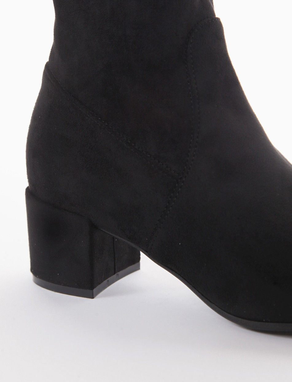 High heel ankle boots heel 5 cm black chamois