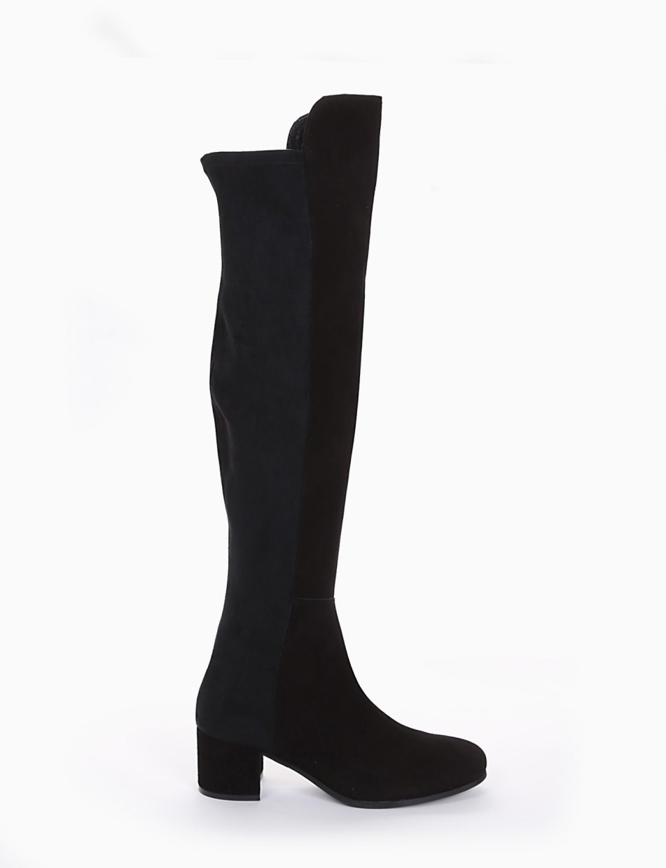 Low heel boots heel 3 cm black chamois