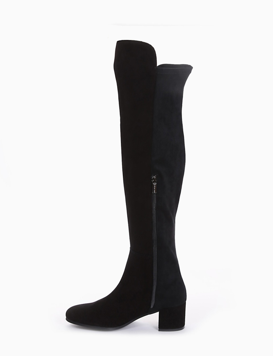 Low heel boots heel 3 cm black chamois