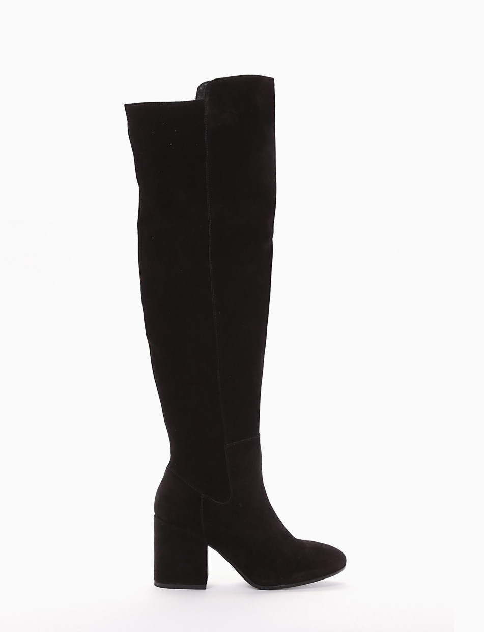 High heel boots heel 6 cm black chamois