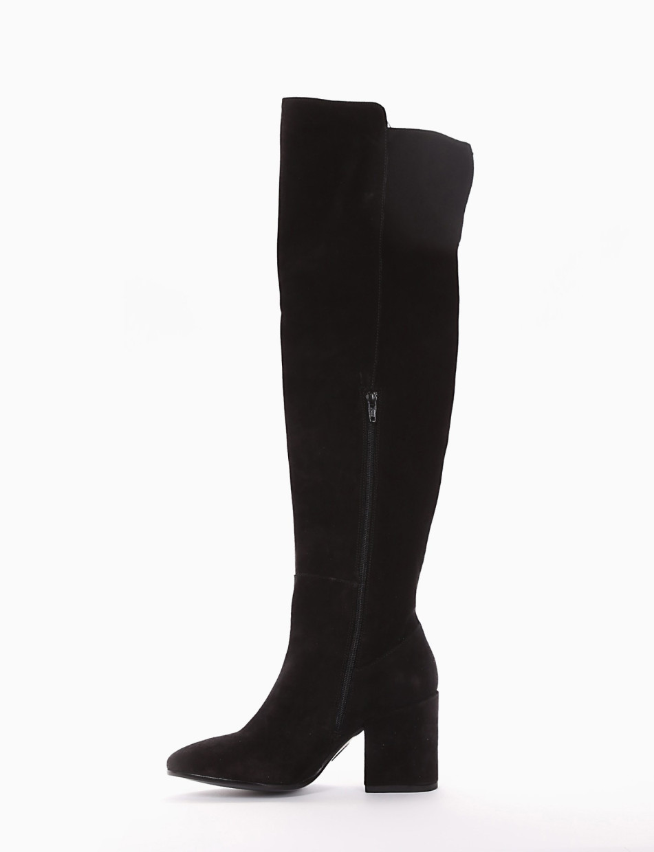 High heel boots heel 6 cm black chamois