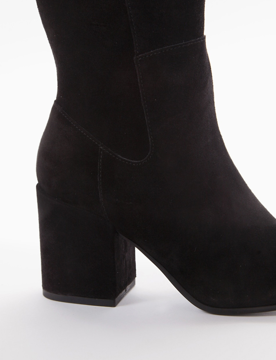 High heel boots heel 6 cm black chamois