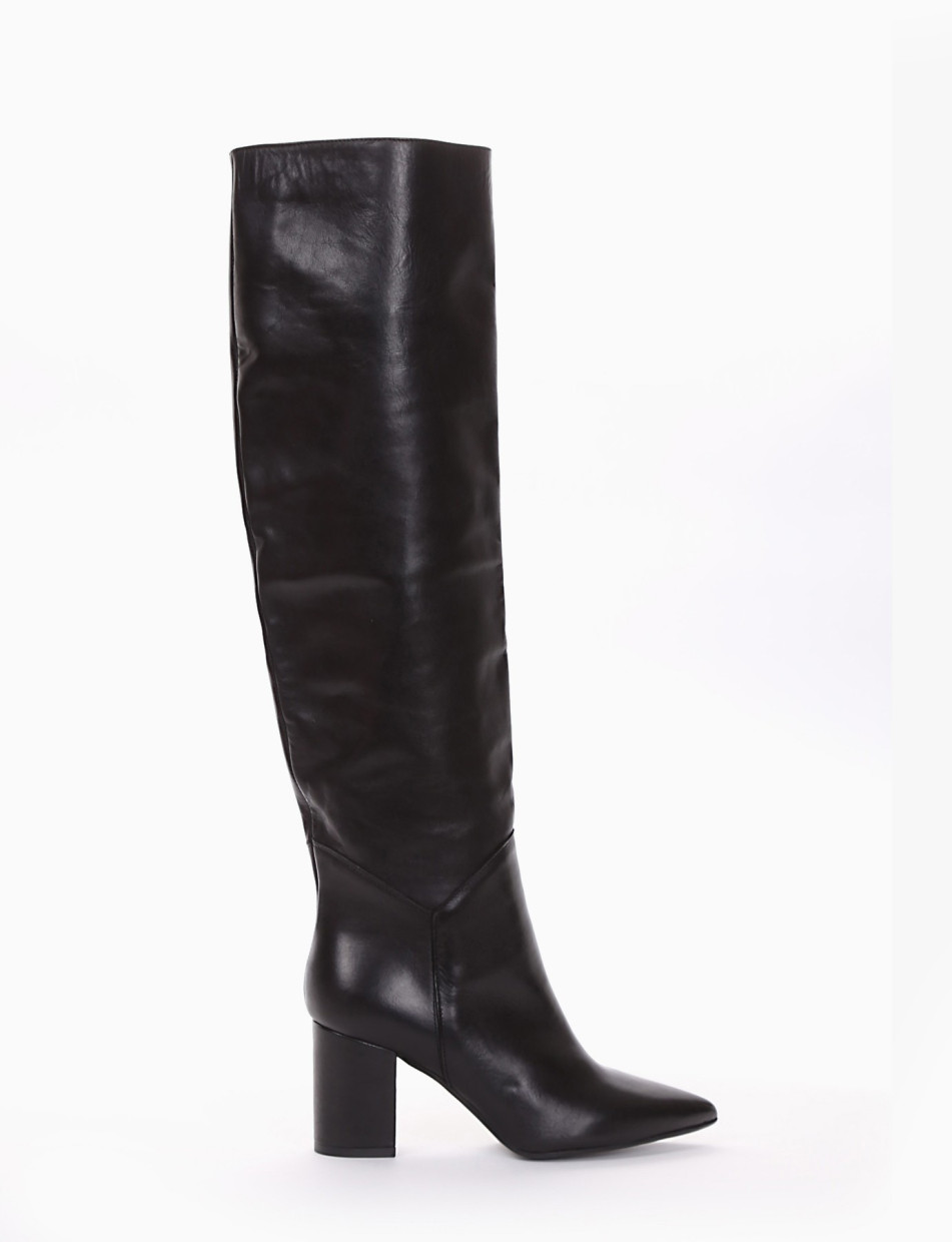 High heel boots heel 6 cm black leather