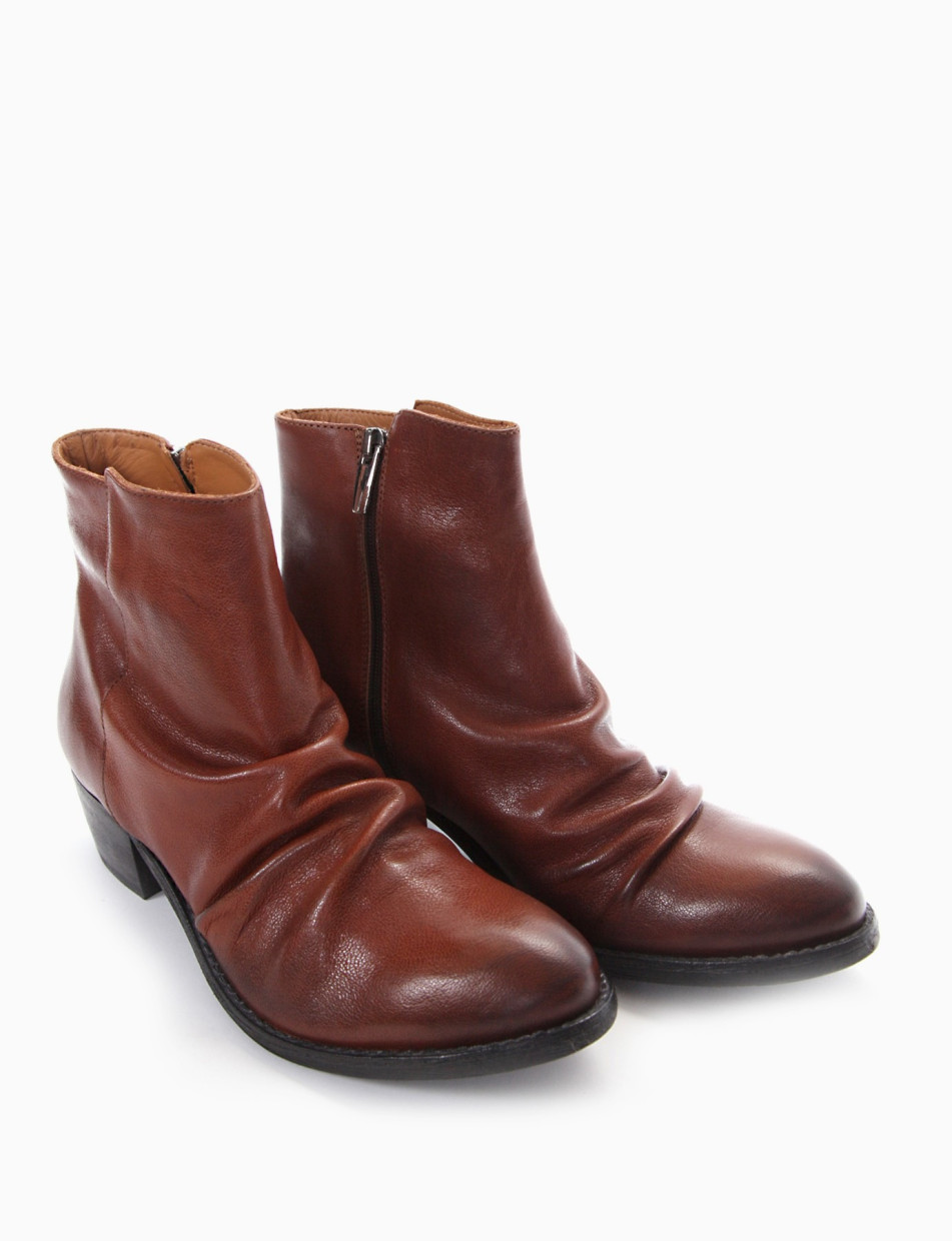 Low heel ankle boots heel 3 cm brown leather