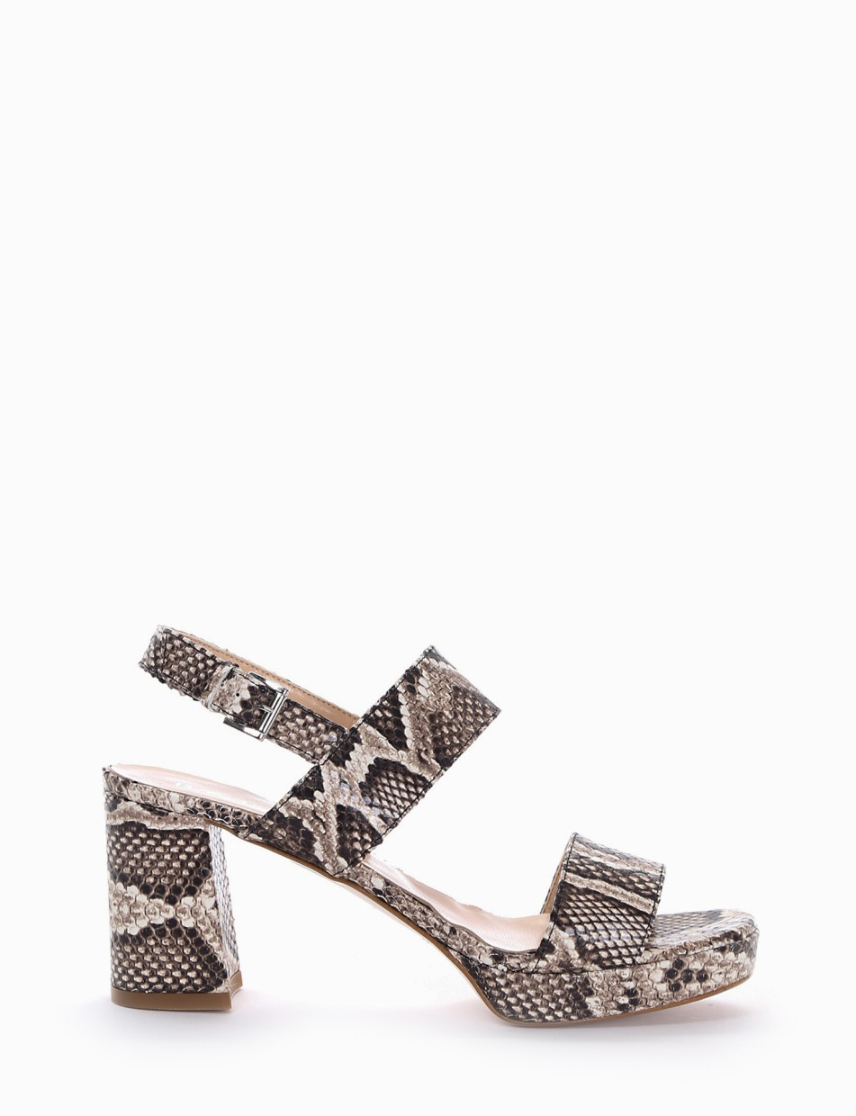 High heel sandals heel 8 cm beige python