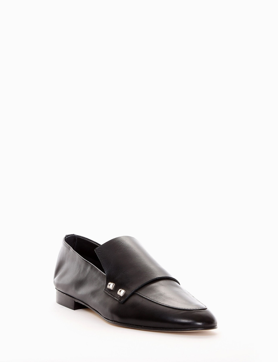 Loafers heel 1 cm black leather