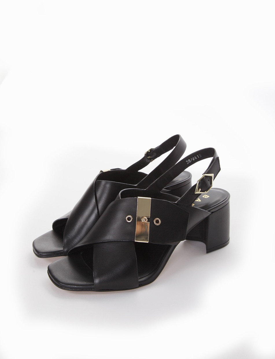 High heel sandals heel 6 cm black leather