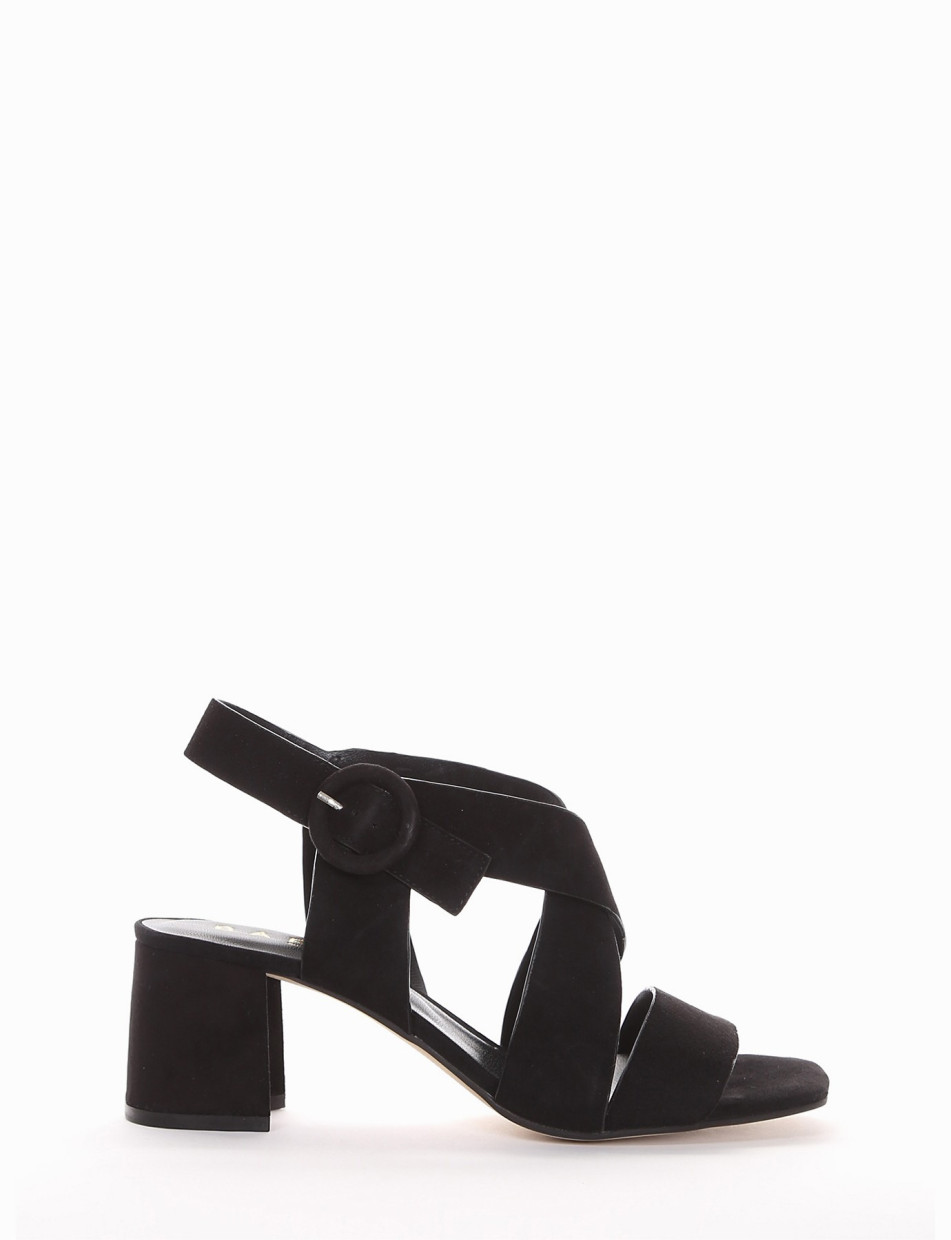 High heel sandals heel 5 cm black chamois