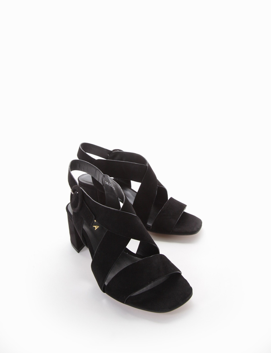 High heel sandals heel 5 cm black chamois