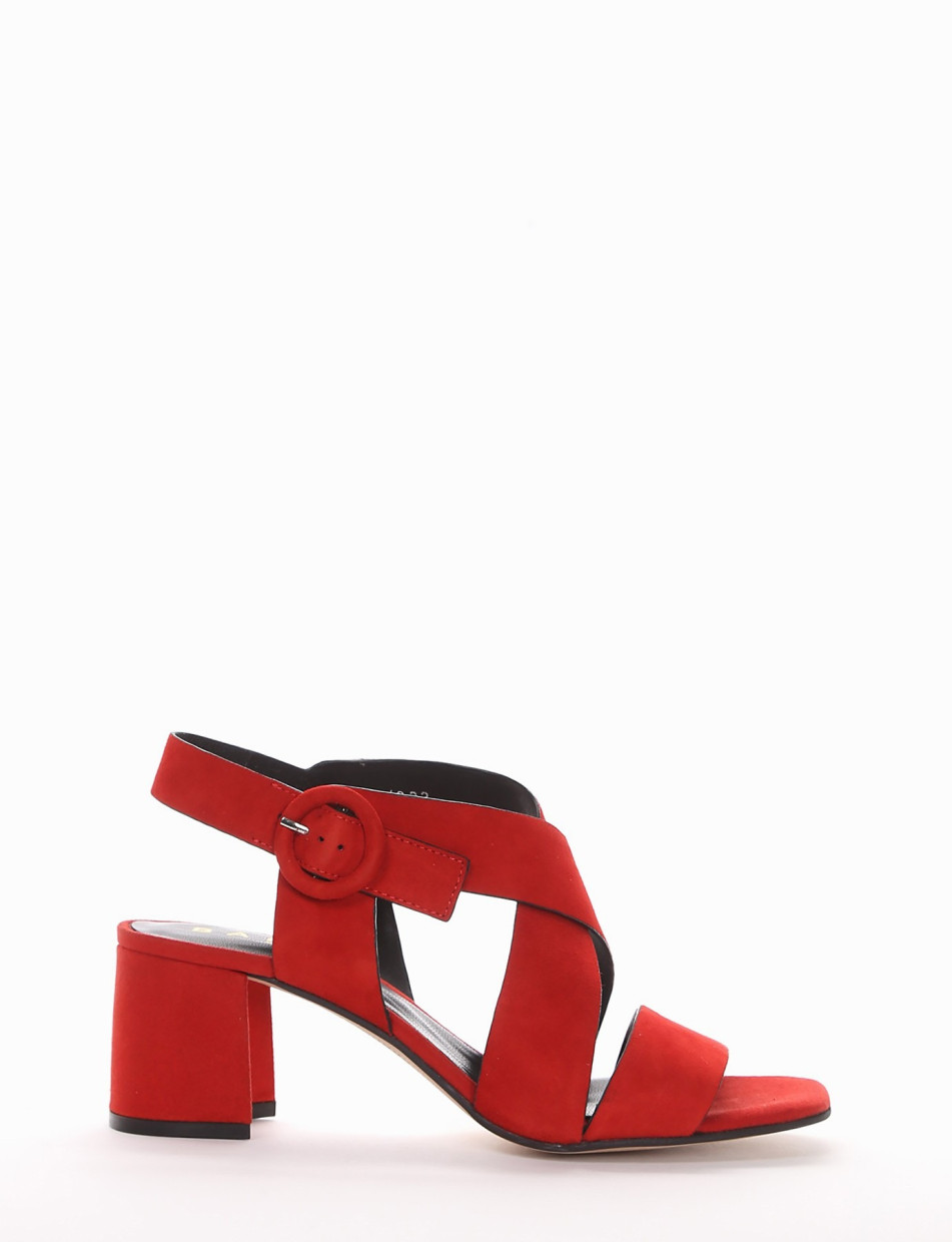 High heel sandals heel 5 cm red chamois