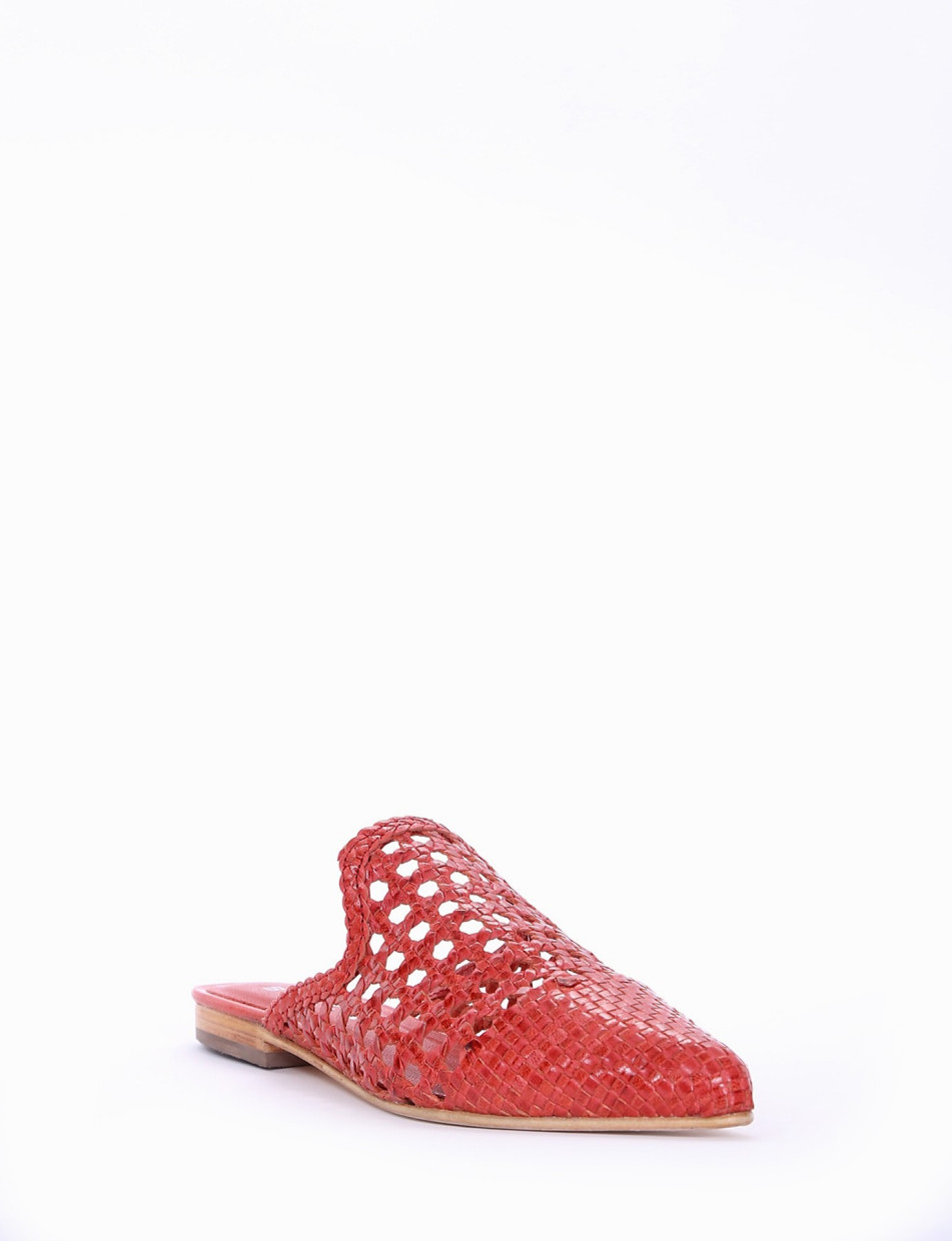 Sabot heel 1 cm red leather