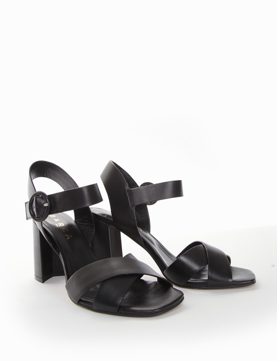 High heel sandals heel 9 cm black leather