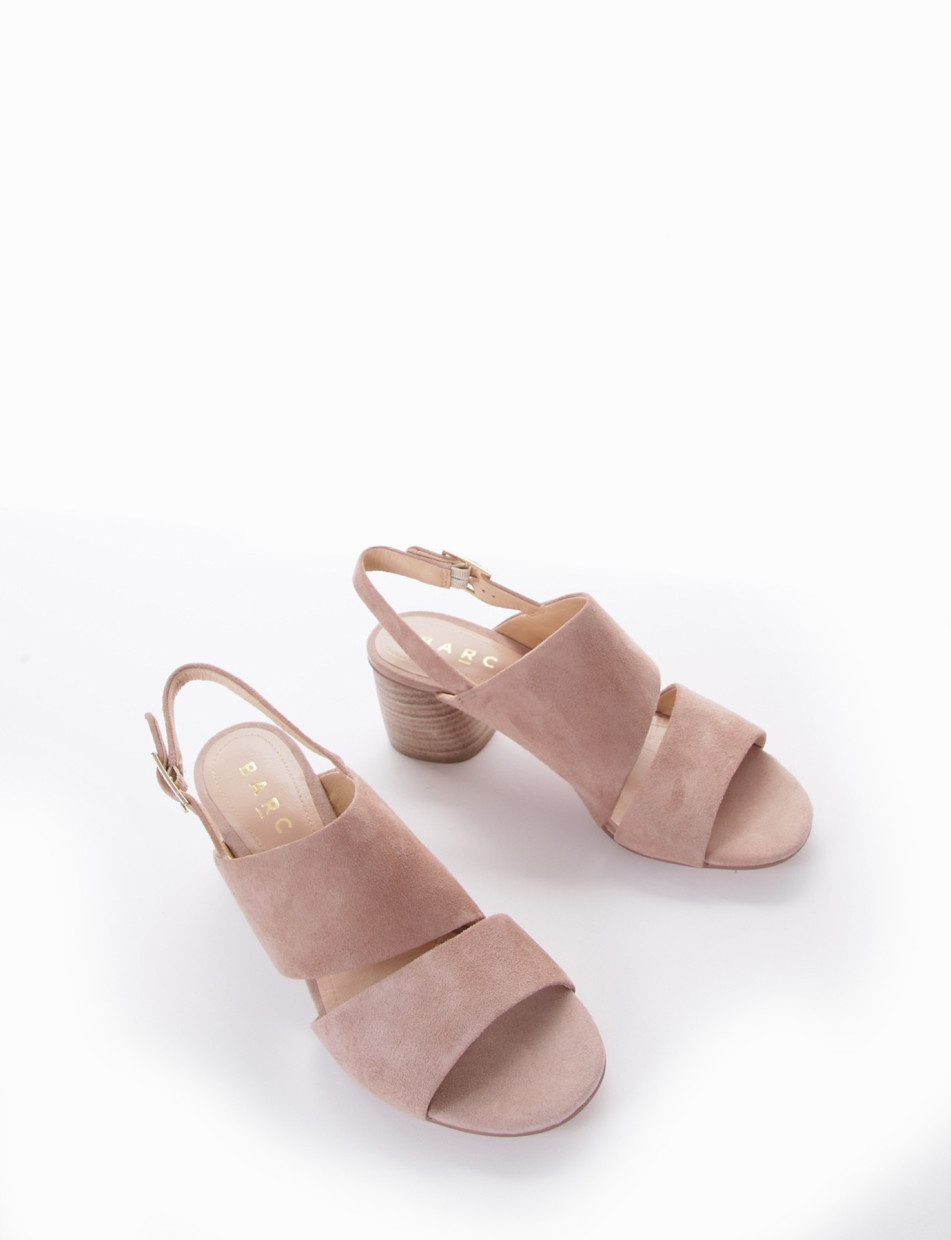 High heel sandals heel 5 cm pink chamois