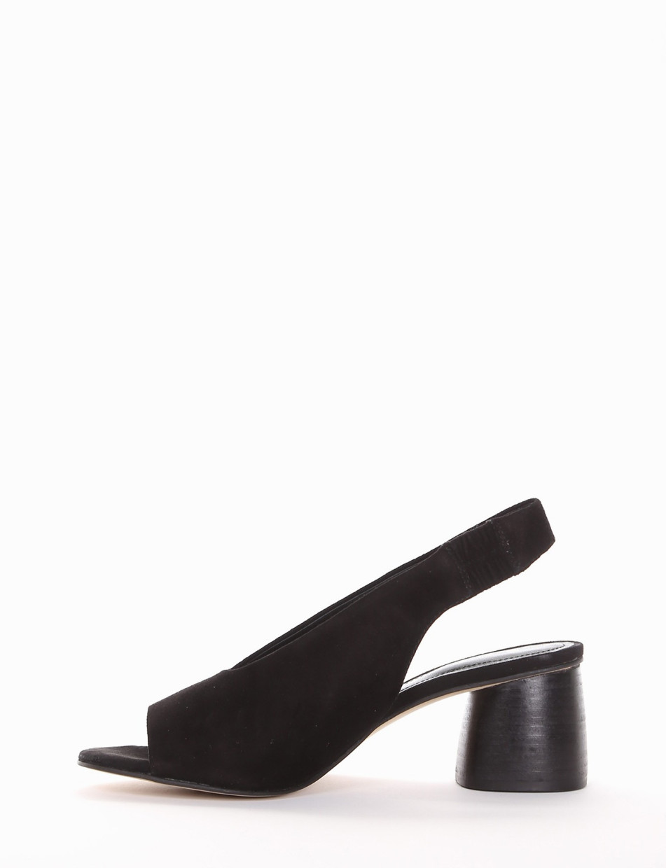 High heel sandals heel 7 cm black chamois