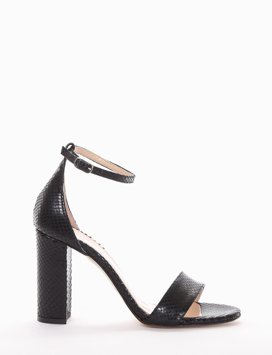 High heel sandals heel 8 cm black python