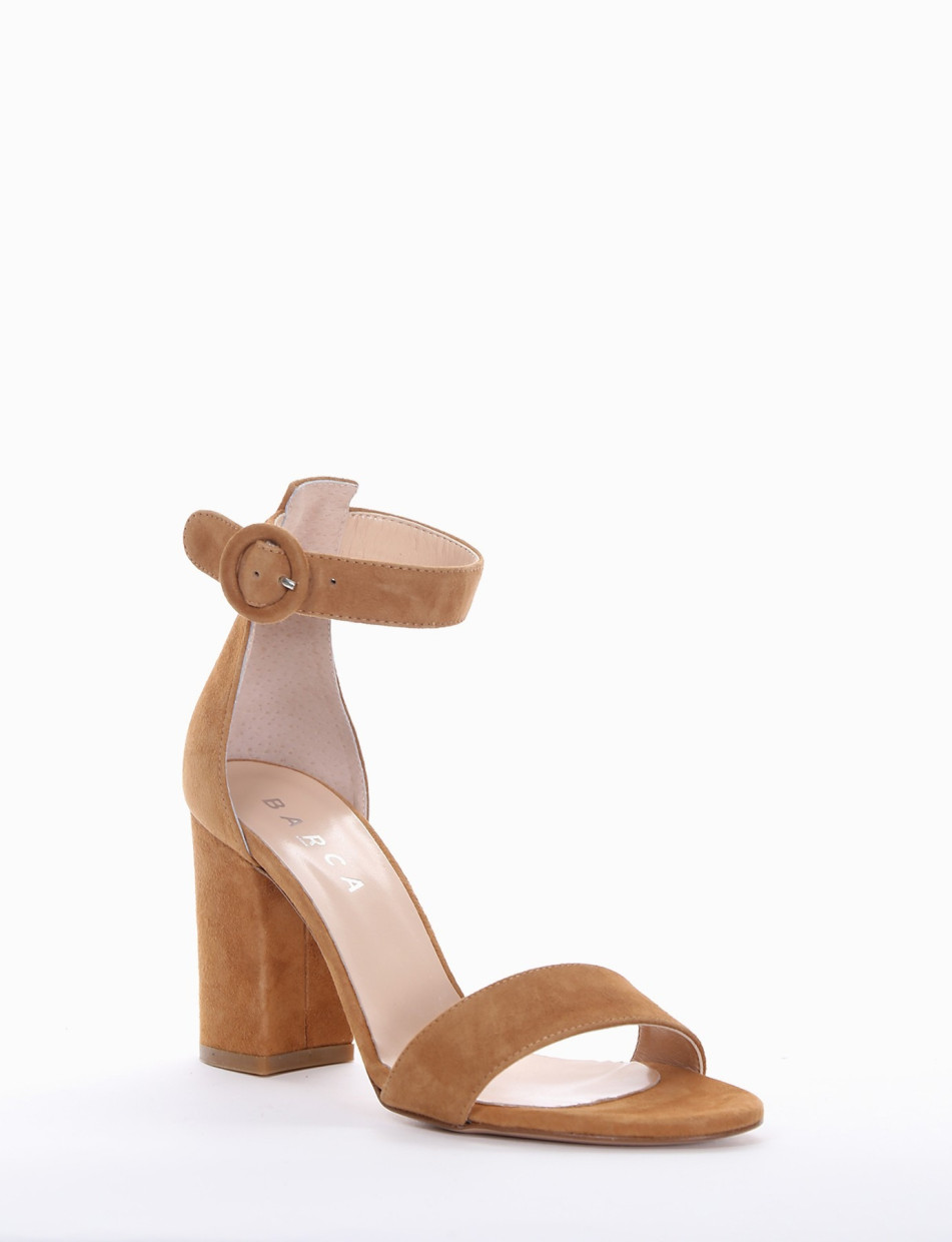 High heel sandals heel 8 cm brown chamois