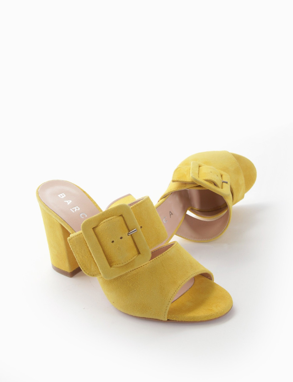 Slippers heel 8 cm yellow chamois