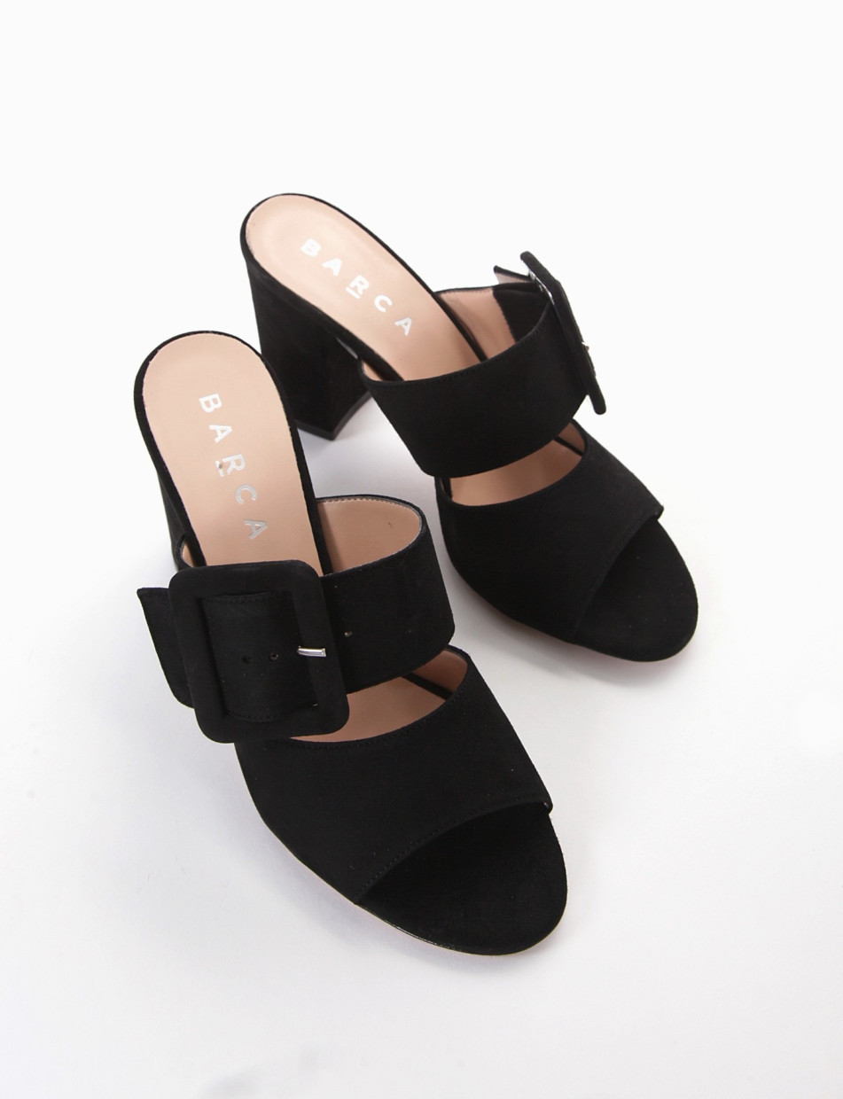 Slippers heel 8 cm black chamois