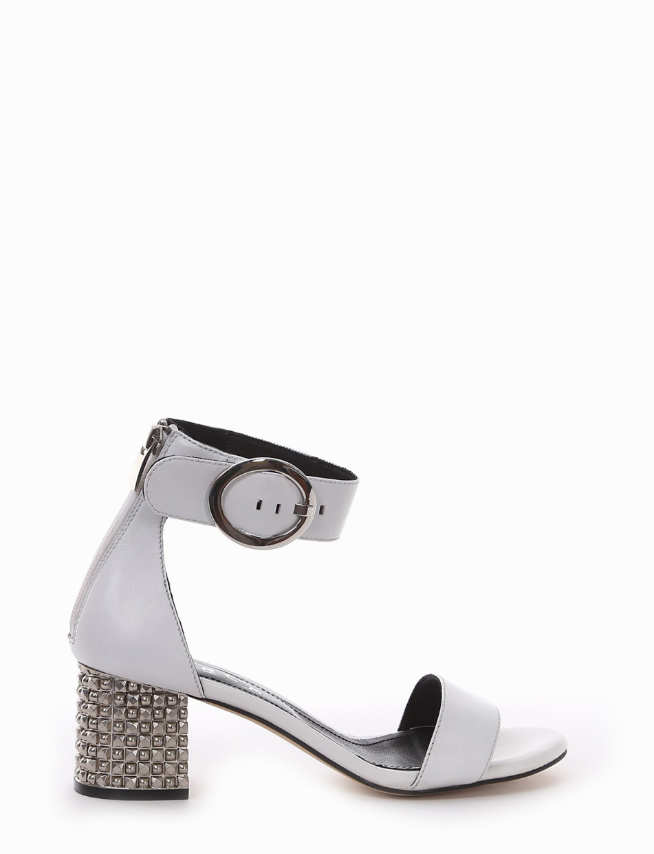 High heel sandals heel 6 cm white leather