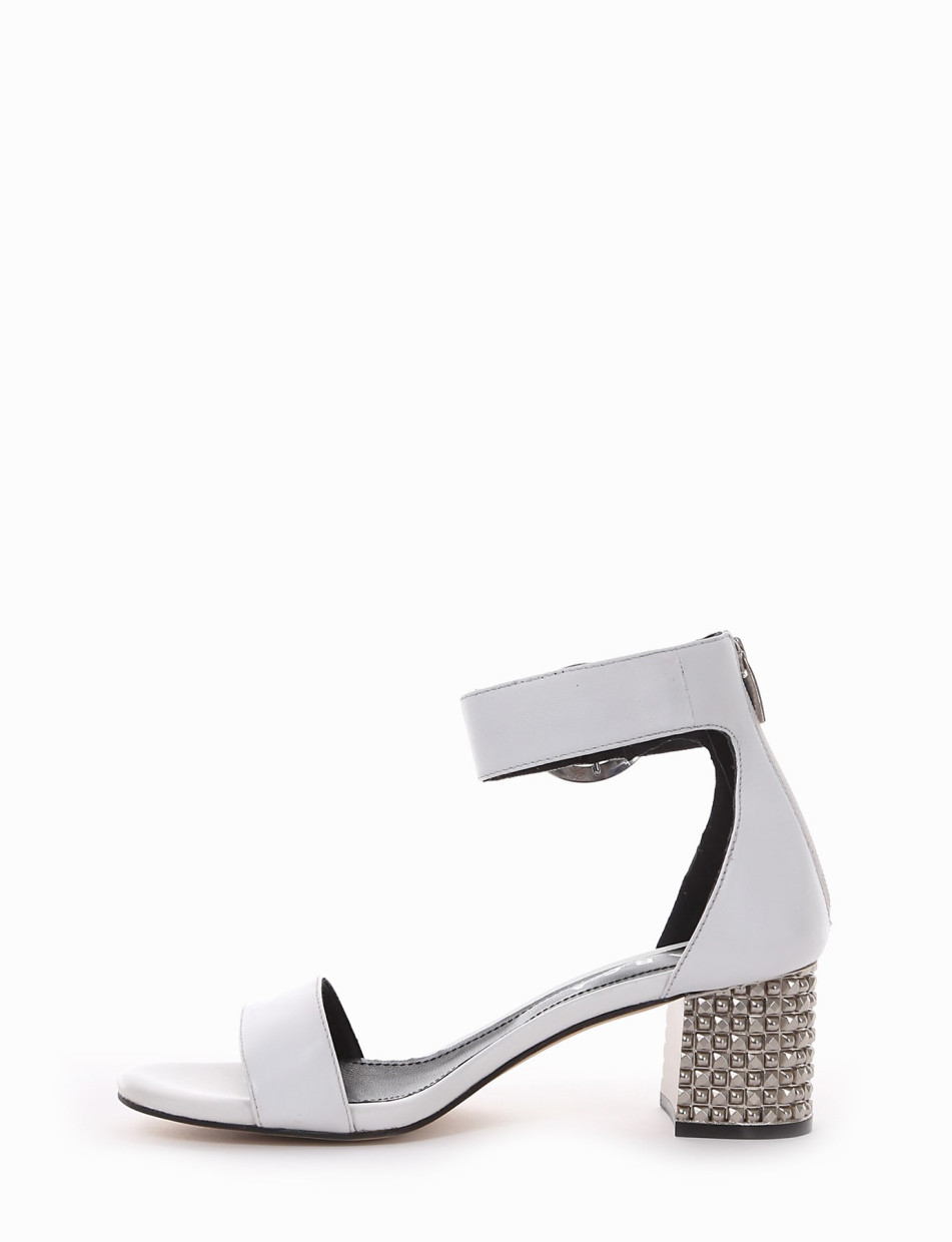 High heel sandals heel 6 cm white leather