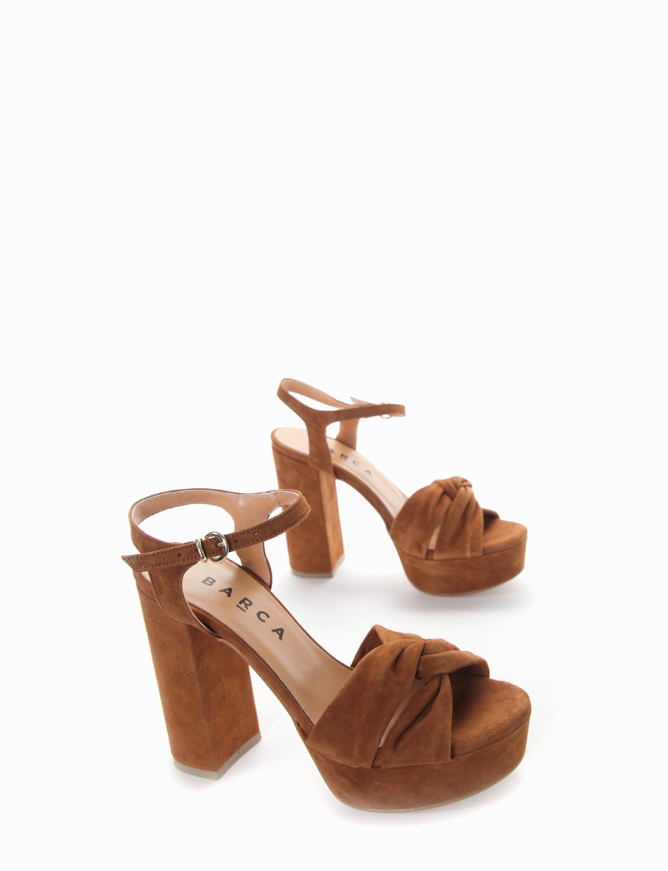 High heel sandals heel 10 cm brown chamois