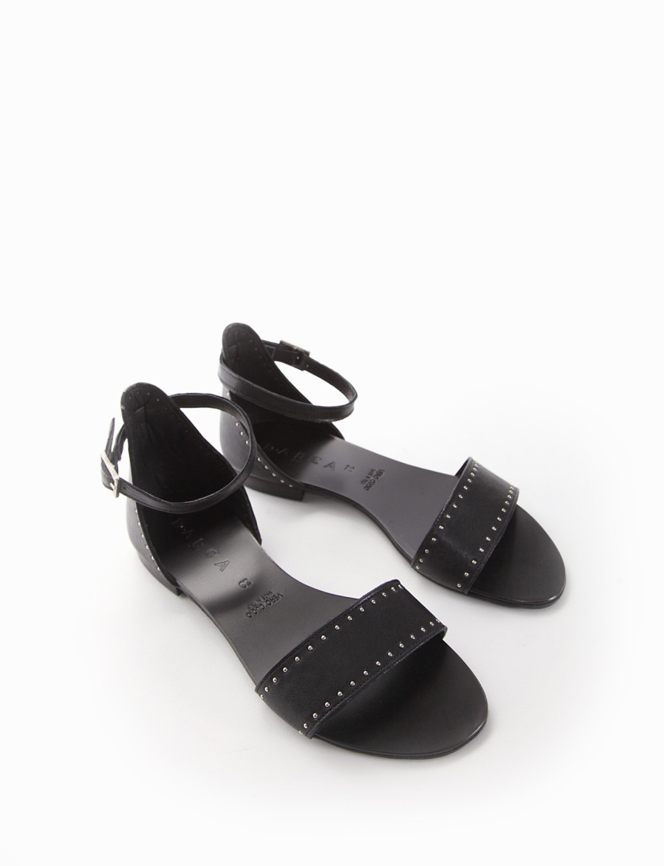 Low heel sandals heel 1 cm black leather