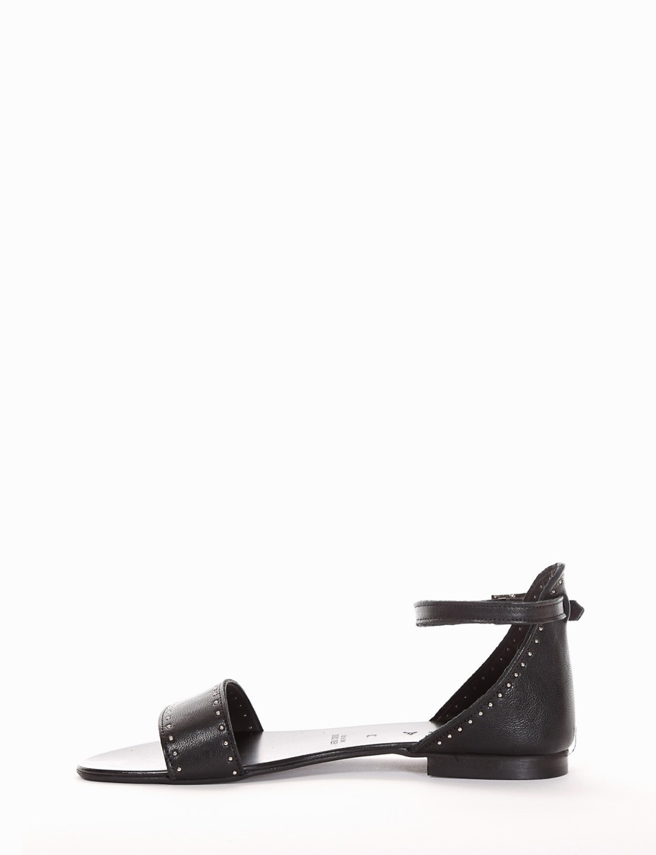 Low heel sandals heel 1 cm black leather