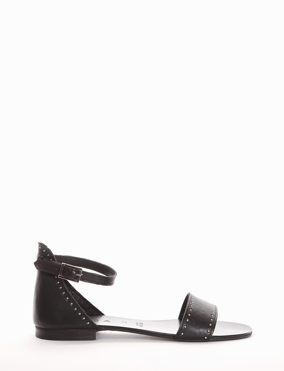 Low heel sandals heel 1 cm black leather