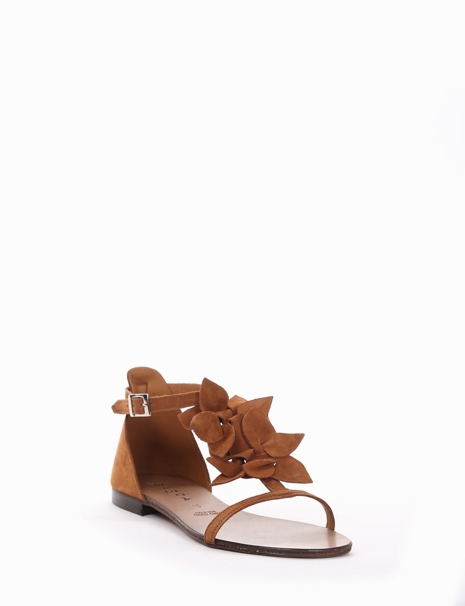 Low heel sandals heel 1 cm brown chamois