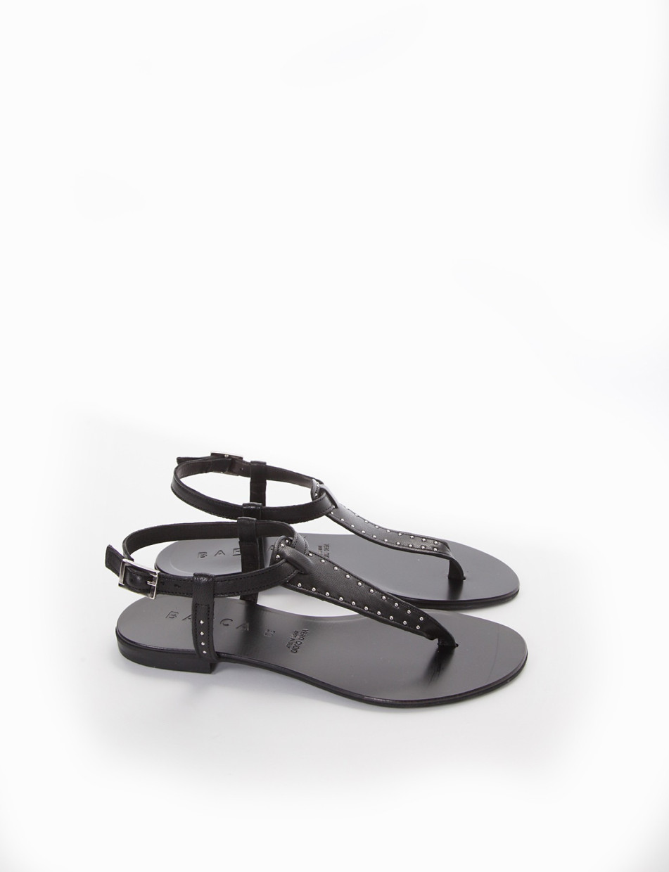 Flip flops heel 1 cm black leather