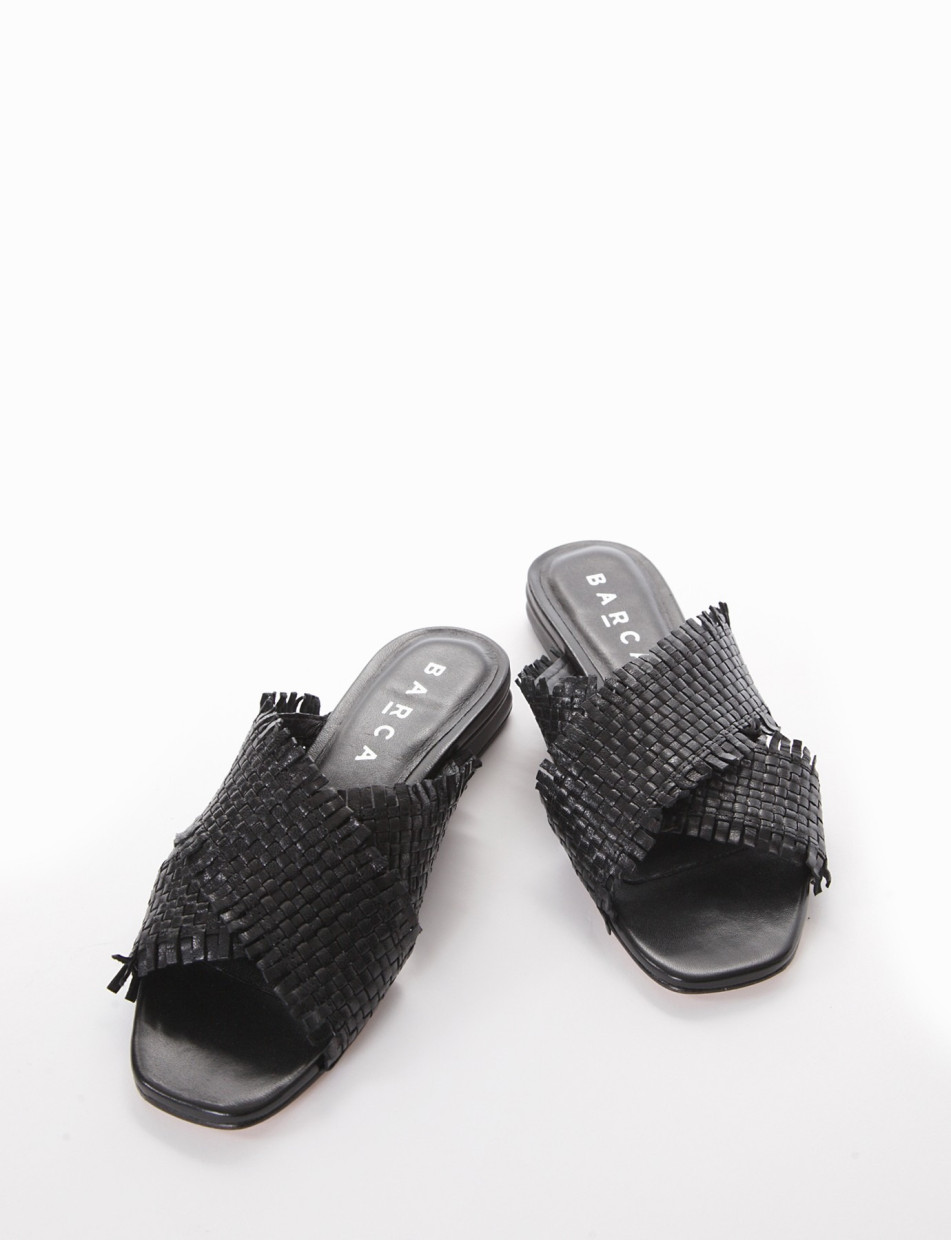 Slippers heel 2 cm black leather